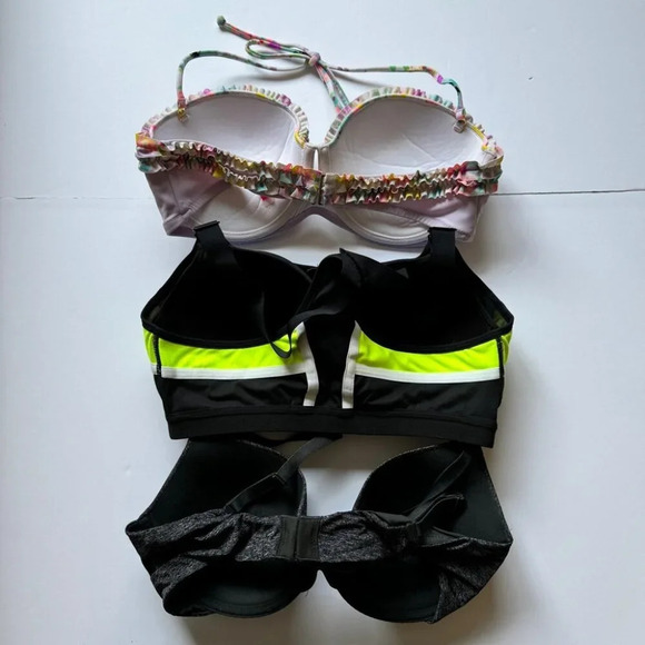 Bundle of 3 Bras Victoria's Secret Uplift Semi Demi VSX Sports Bra Swim Sz 34D - Picture 2 of 14